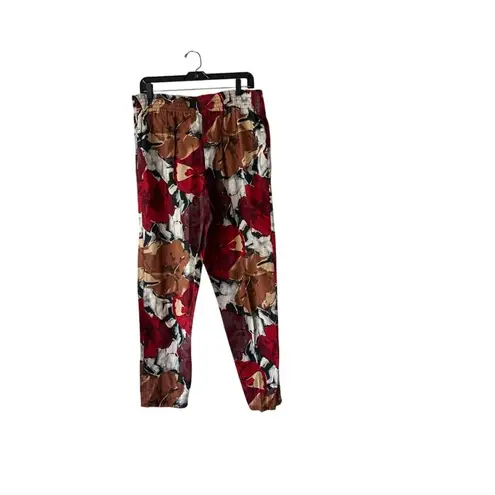 Benetton Floral Print Pant Sz 42 Elastic Waist 100% Cotton Made In Italy festive Red