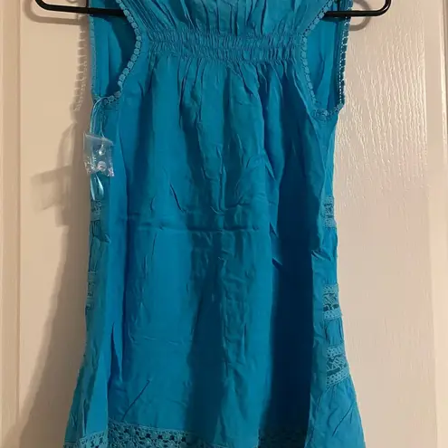 NWT Dolce Cabo Buttoned Peplum Crochet Embroidered Blouse S Boho Resortwear Blue