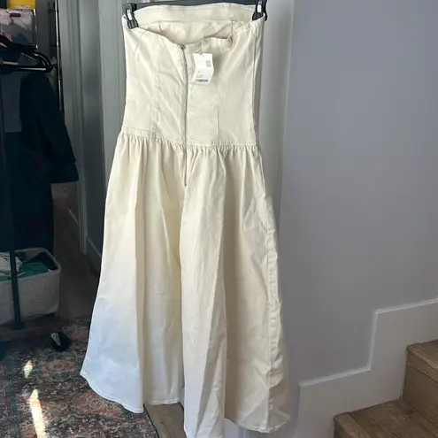 NWT OAK + FORT DROP WAIST STRAPLESS TWILL DRESS in Cream XS $108 White