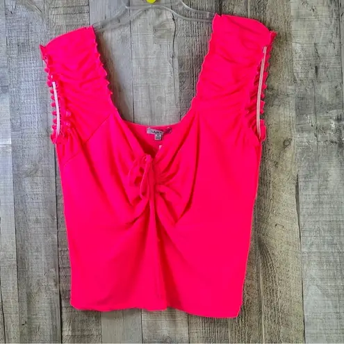 White Birch XL Cropped Neon Pink Tank Top w/Ruched Front & Tie