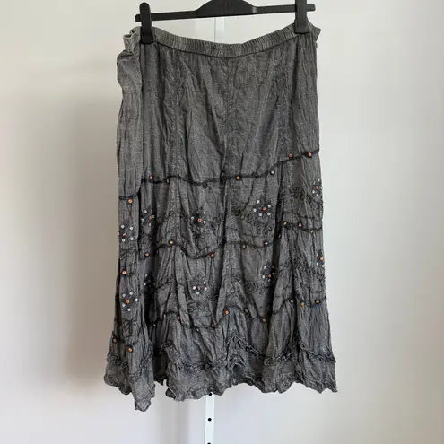Soft Surroundings Gray Beaded Y2K Fairy Midi Skirt Womens Boho Festival sz L
