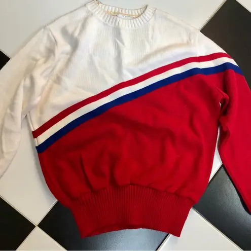 Vintage 70s 80s Cheerleader Stripe Pullover Sweater Academia Collegiate School Red Size XL