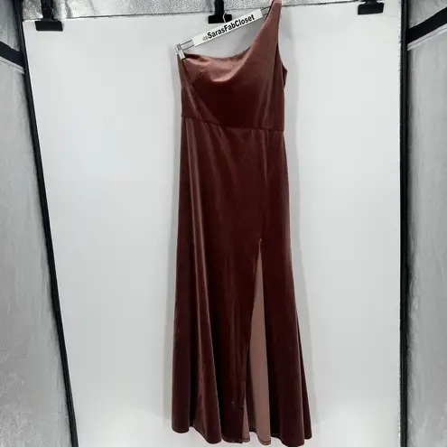 Jenny Yoo Cybill One Shoulder English Rose Rust Velvet Maxi Dress Gown Size 10