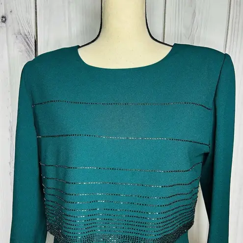 Vintage RIMINI Formal Maxi Dress / Jacket Size 12 Dark Teal Green Beaded