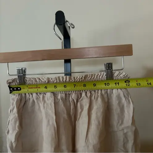 Bella Dahl Smocked Waist Side Slit Wide Leg Pants 100% Linen Beige NWT $174 Sz M