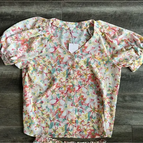LC Lauren Conrad NWT Women's  V-Neck Button Front Top and Skirt Set Floral XL