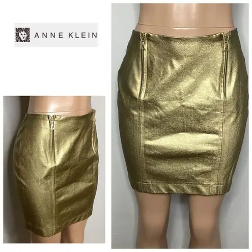 Anne Klein New.  faux gold metallic mini skirt. 4/6