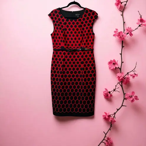Connected Apparel Red Black Geometric Sleeveless Sheath Dress Women Size 12 #