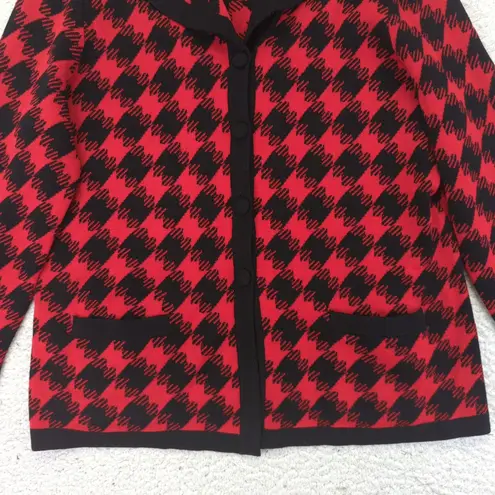 Pendleton Womens Red Black Houndstooth Merino Wool Cardigan Sweater Size Large