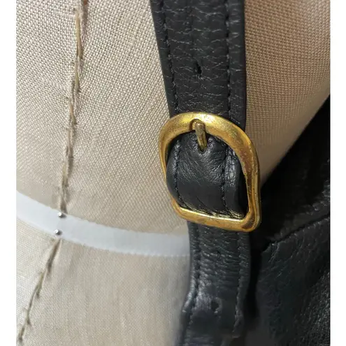 Vintage Black Leather Backpack with Red Flower Embroidery