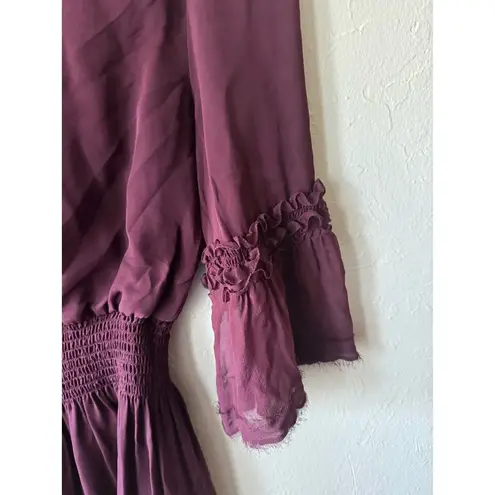 Kobi Halperin Lacie Silk Chiffon Smocked Modest Tiered Cocktail Mini Dress, Sz S Red