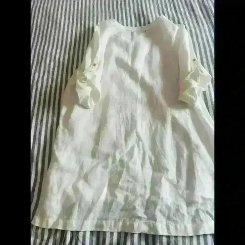 Ellen Tracy Tops Women L Linen White Lace Up Classic top