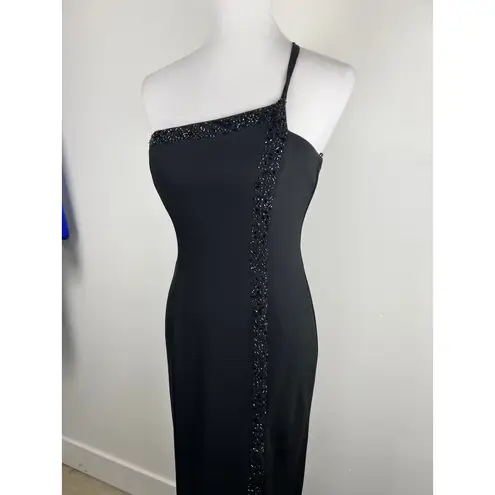 Betsy and Adam by Jas Lene Black One Shoulder Beaded Formal Evening Dress Size 8