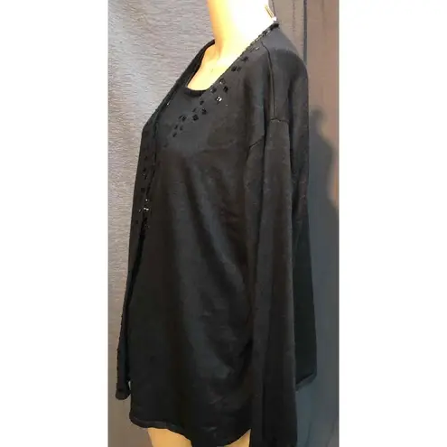 Victoria Jones Black Long Sleeves Sequin Details Embellished Top 2x