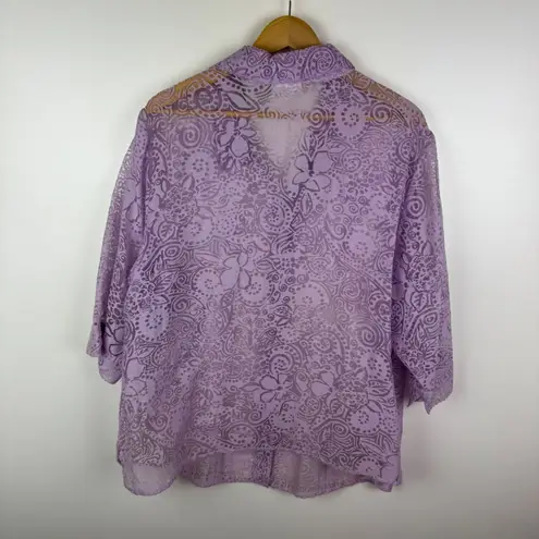White Stag Floral Sheer Burnout Button Down Blouse 18W/20W Purple Lightweight