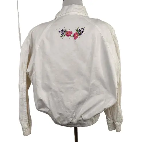 PADO Vintage Embroidered Floral 80s Sportswear Jean Jacket Size Small