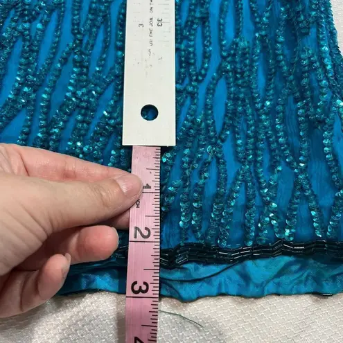 Laurence Kazar Vintage 80s Turquoise Sequin Shiny 100% Silk Dress