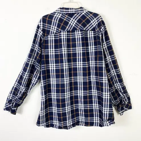 Dress Barn DB  Navy & White Plaid Long Sleeve Button Up Shirt Size 2X