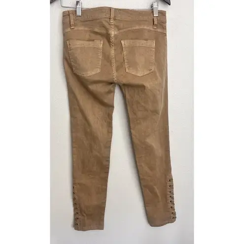 Stradivarius Lace-Up Skinny Jeans Brown Stretch Mid Rise Size 8 Boho Western