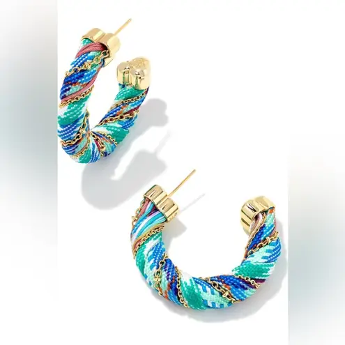 Kendra Scott New!  Masie Corded Hoop Earrings: Gold & Turquoise Mix Eclectic