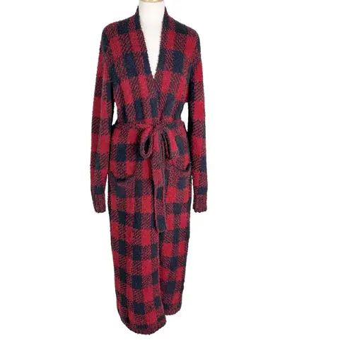 SKIMS NWT Knit Unisex Belted Robe Brick Buffalo Plaid Red Black Size S/M