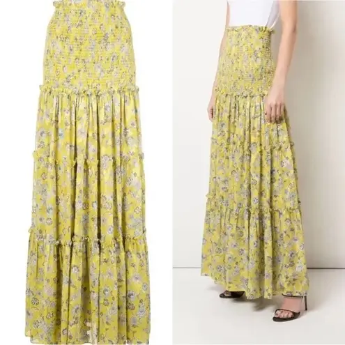 Alexis Gaarza Flared Floral Maxi Skirt Yellow Sz M