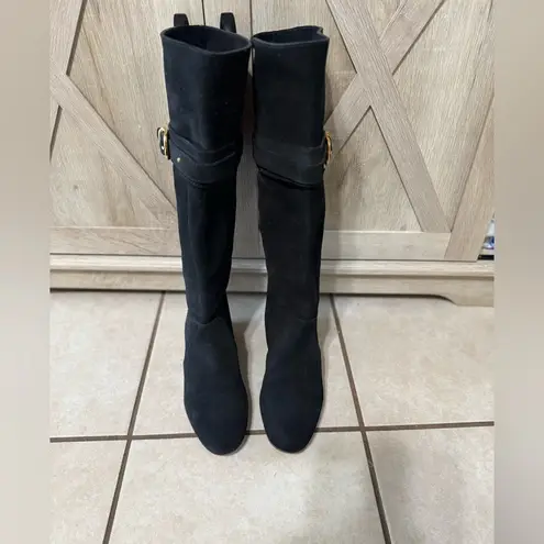 Chloé Chloe Black Suede knee Hig Buckle Boots Size 38/7.5
