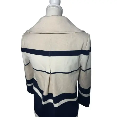 ST JOHN Striped Draped Cream Navy Sweater Jacket Size 4