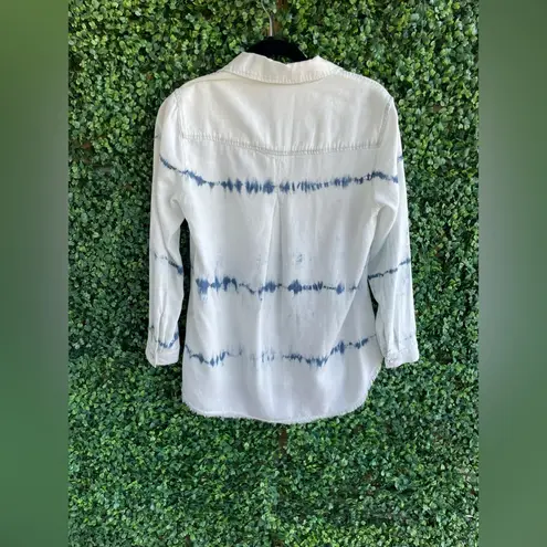 Bella Dahl $188 Tie Dye Tencel Button Up Top With Raw Hem