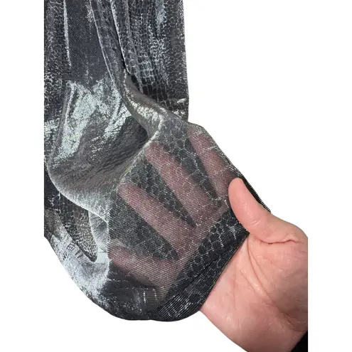 FOCUS 2000 by Charles Gluck Silver Metallic Crocodile Print Pleated Maxi Skirt 8