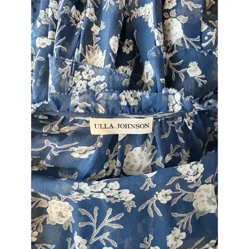 Ulla Johnson Alissa Blue Floral Ruffle Silk Chiffon Dress Size 2 Sheer Lined