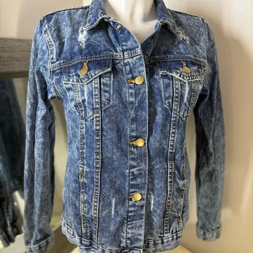 Blue and Gold Jean Jacket with Fitted Silhouette Size L