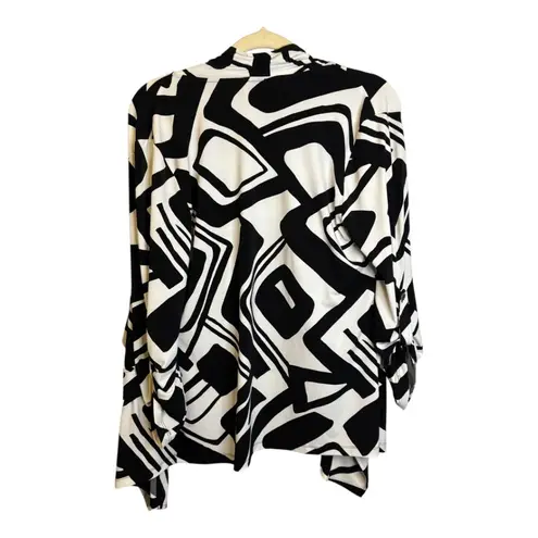  Cardigan Women's Size Small Jacket Ponte Abstract Black‎ White Chicos 0