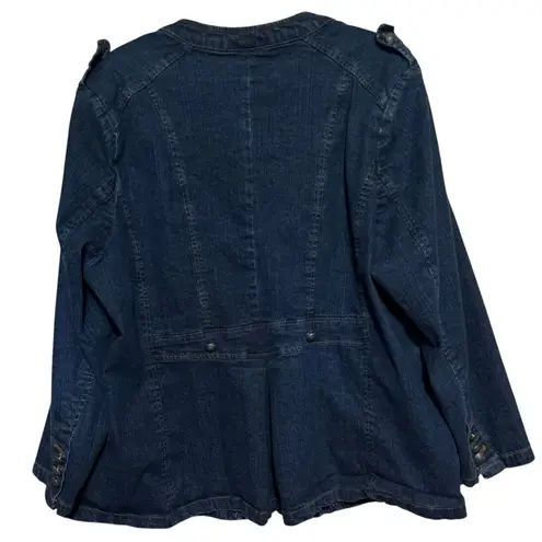 Denim 24/7 Women's Denim Blue Jean Officer Peplum Jacket Faux Buttons Size 26W Blue