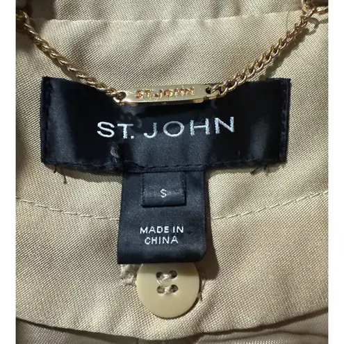 St. John Collection Tan Swing Trench Coat Quilted Satin Lining Classic Luxury S