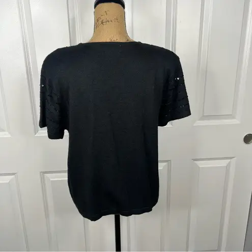 Kathy Ireland Sz L Silk Wool Blend Sequin Knit Short Sleeve Top