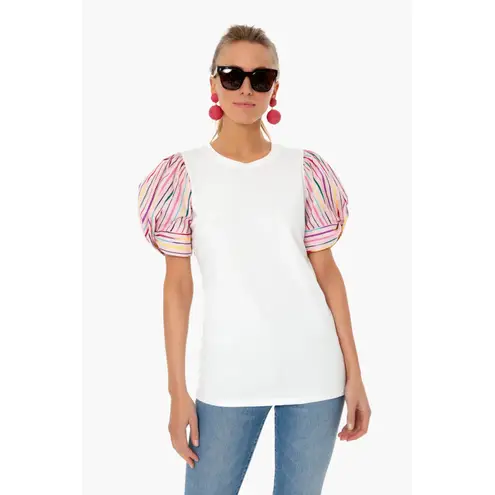 Tuckernuck Pomander Place White Bermuda Pink Striped Puff Sleeve Tee Size Medium