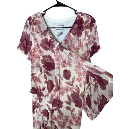 Karin Stevens Dress Womens Size 10 Floral Midi VNeck Short Sleeve Vintage Y2K