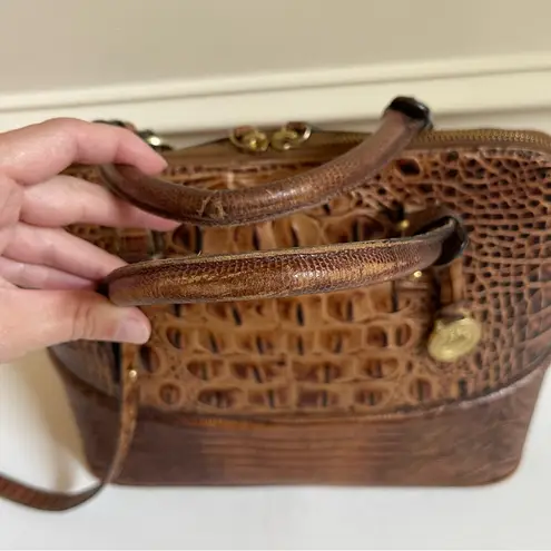 Brahmin Vintage Rare 25th Anniversary Croc Embossed Tote Crossbody Bag Pecan