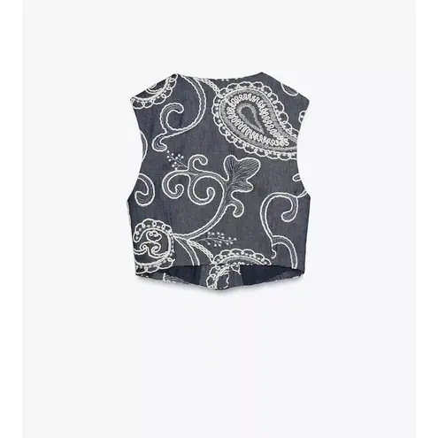 ZARA  Navy and White Paisley Crop Top