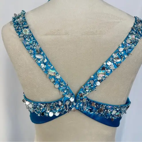 Teal Blue‎ Dress Size 8 Beaded Evening Party Cocktail Prom Bedazzled Rhinestone Blue