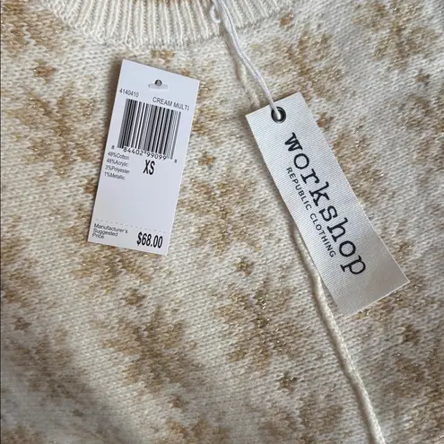 Workshop Republic Clothing NWT Womens Sweater Size XS Fair Isle Cream Gold Cozy