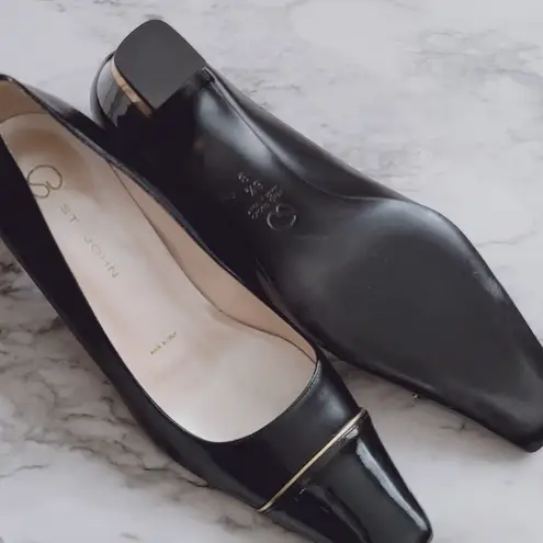 St. John black leather patent cap toe new heels size 6½