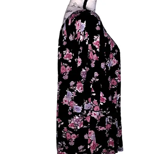Lavish black pink floral stretch neck blouse 1X
