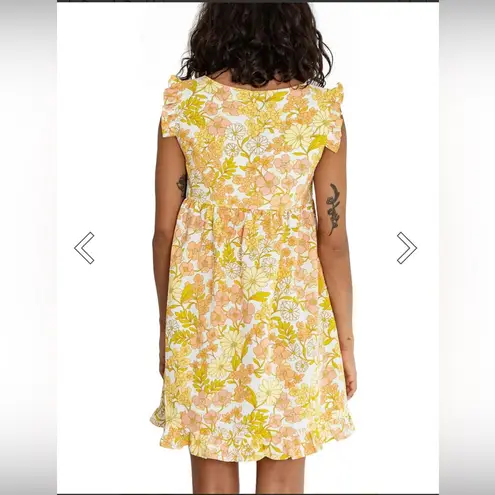 Girl and‎ the Sun Izzy Short Sleeve Floral Mini Dress yellow medium ruffle boho
