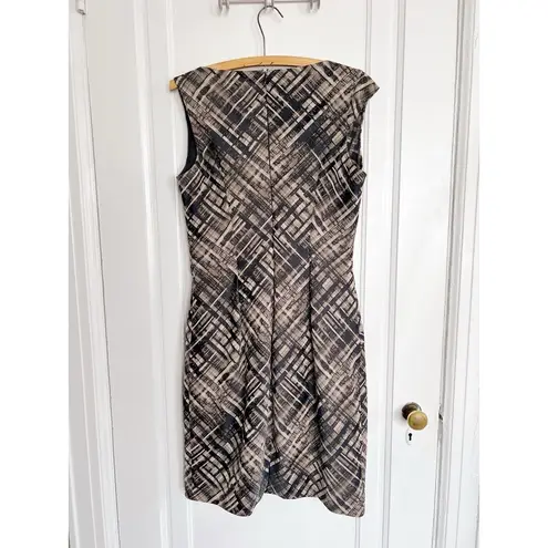 Lafayette 148 • Vania Sheath Dress color block black leather brown draped fitted