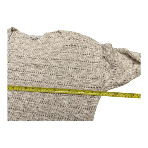 Cream Open Knit V Neck Long Sleeve Oversized Tunic Sweater Women XS Tan