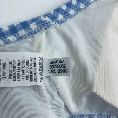 Aerie  Bikini Top Gingham Plaid Stripe Ruffle Wrap Blue White XXL thumbnail 5