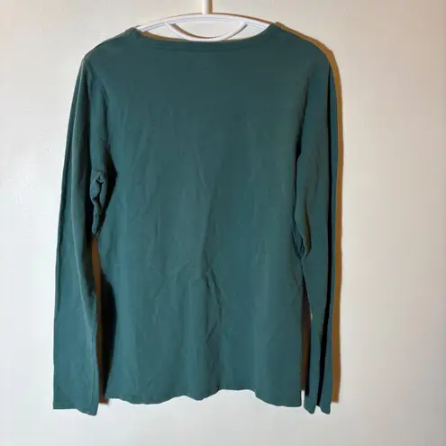 Duluth Trading Co No Yank Long Sleeve V Neck Shirt Green Womens Size Medium