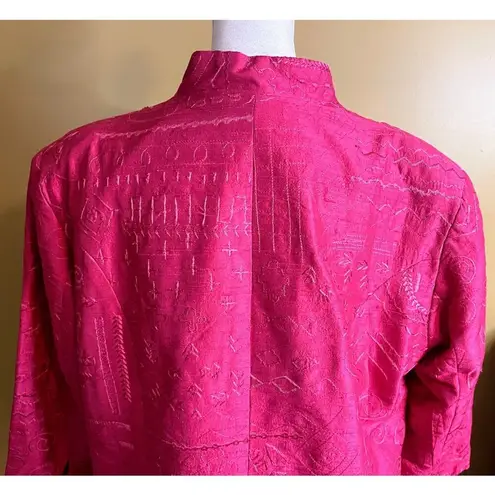 Coldwater Creek  Pink Silk Embroidered Open Front Blazer Petite Size Medium